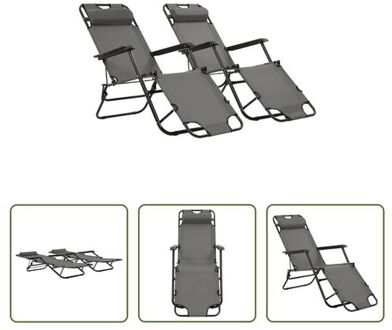 Inklapbare Ligbeddenset - Tuinstoelen - 175x61x87 cm - Grijs - 2 stuks