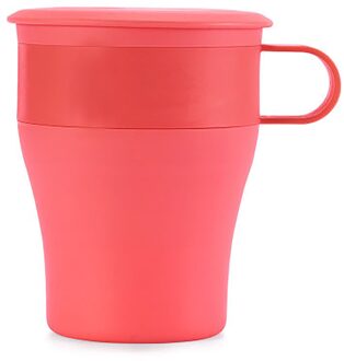Inklapbare Siliconen Cups Met Handvat En Stro Opvouwbare Reizen Koffie Mok Cup Multifunctionele Opvouwbare Silica Mok Reizen # t2 rood