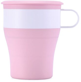 Inklapbare Siliconen Cups Met Handvat En Stro Opvouwbare Reizen Koffie Mok Cup Multifunctionele Opvouwbare Silica Mok Reizen # t2 roze