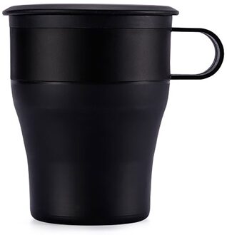 Inklapbare Siliconen Cups Met Handvat En Stro Opvouwbare Reizen Koffie Mok Cup Multifunctionele Opvouwbare Silica Mok Reizen # t2 zwart