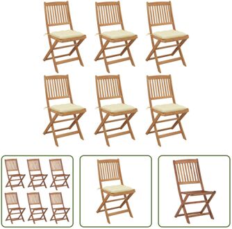 Inklapbare Stoelen - Massief Acaciahout - Set van 6 - Crèmewit Kussen - 48.5 x 57 x 91 cm - Montage