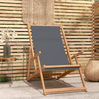 Inklapbare Strandstoel - Grijs - 60 x 126 x 87.5 cm - Hoogwaardig Teakhout