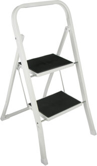 Inklapbare trap - wit/zwart - 81 cm - 2 treden - huishoudtrap - keukentrapje