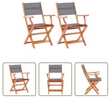 Inklapbare tuinstoel set - Massief eucalyptushout - Grijs/lichthout - 54x61x89cm - Armleuningen