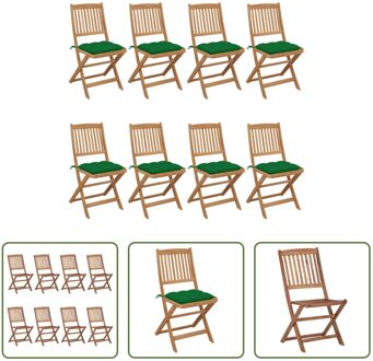 Inklapbare tuinstoelen - Massief acaciahout - Groen kussen - 48.5x57x91 cm - Set van 8