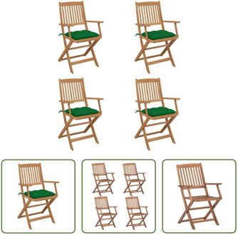 Inklapbare Tuinstoelen - Massief Acaciahout - Groene Kussens - 54x57x91cm - Set van 4