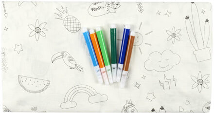Inkleurbaar tafelkleed voor kinderen - papier - incl. stiften blauw/groen - 180 x 120 cm - feest taf