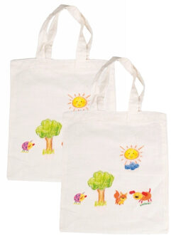 Inkleurbaar tasje blanco DIY - 2x - 38 x 42 cm - fairtrade katoen