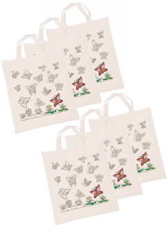 Inkleurbaar tasje DIY - 6x - vlinder motief - 38 x 42 cm - fairtrade katoen