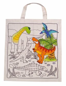 Inkleurbaar tasje DIY - dinosaurus motief - 38 x 42 cm - fairtrade katoen