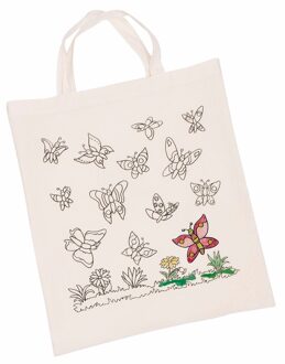Inkleurbaar tasje DIY - Set van 8x stuks - vlinder motief - 38 x 42 cm - fairtrade katoen