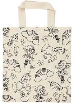 Inkleurbaar tasje eenhoorns thema - 30 cm - Kinder verjaardag idee - zelf maken - stiften of verf