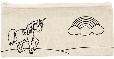 Inkleurbare etui - eenhoorn thema - katoen - 21 x 9 cm - kind