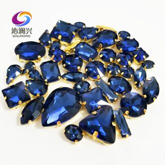 Inkt blauw Goud bodem mix vorm top crystal glas naaien op stenen, super flash klauw strass diy/Kleding accessoires 58 stks/pak