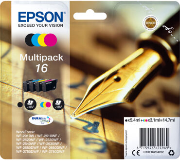 Inktcartridge Epson 16 T1626 zwart + 3 kleuren