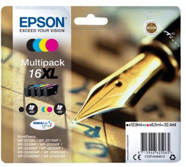 Inktcartridge Epson 16XL T1636 zwart + 3 kleuren HC