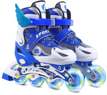 Inline Skates Kinderen Rolschaatsen Schoenen Sneakers Met Lichtgevende Hoge Elastische Pu Wiel Flash Wielen Prachtig Voor Kinderen blauw L