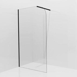 Inloopdouche - 90x200cm - afgeronde glaswand - helder glas - wandarm - mat zwart SW1245009/SW797905 Zwart mat