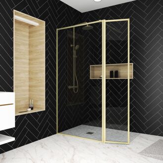 Inloopdouche Edge 100x200cm - Geborsteld Goud Profiel - 5 Mm Veiligheidsglas