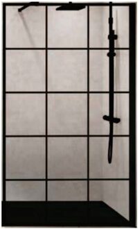 Inloopdouche Novellini Kuadra H Squares 80x200 cm Helder Glas Mat Zwart Raster