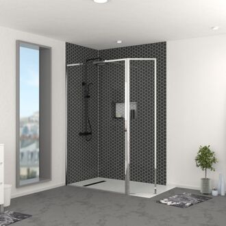 Inloopdouche + Korte Zijwand Edge 120+40 X 200cm - Chroom Profiel - 6 Mm Helder Glas