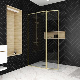 Inloopdouche + Korte Zijwand Edge 80+40 X 200cm - Goud Profiel - 6 Mm Helder Glas