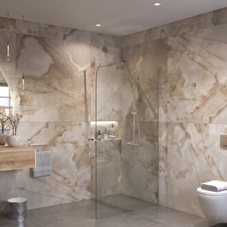 Inloopdouche Ronde Hoek Glas 8mm Nano Coating Chroom Profiel met Stang (Alle Maten)