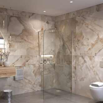 Inloopdouche Ronde Hoek Glas 8mm Nano Coating RVS Profiel met Stang (Alle Maten)