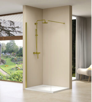 Inloopdouche Van Rijn Products Vaste Wand 39-41 x 200 cm Helder Glas en Gouden Muurprofiel