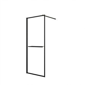 Inloopdouchewand Dark Edge Shelf - Mat Zwart Aluminium - Gehard Glas 6mm - 80x200cm