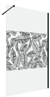 Inloopdouchewand Jungle 120 - Mat Zwart Aluminium - 5mm Gehard Glas - Jungle Zeefdrukmotief