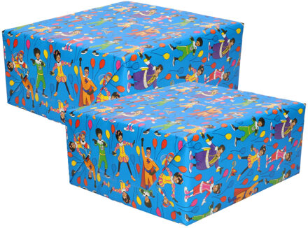 inpakpapier - 4x - cadeaupapier - blauw - 200 x 70 cm - pakjesavond