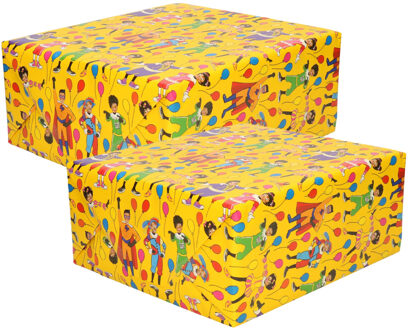 inpakpapier - 4x - cadeaupapier - geel - 200 x 70 cm - pakjesavond