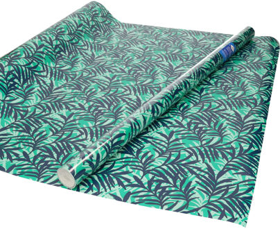 Inpakpapier/cadeaupapier groen met donker blauwe bladeren design 200 x 70 cm