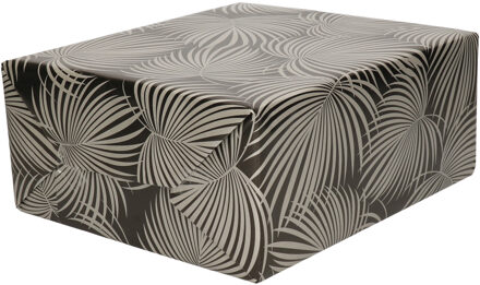 Inpakpapier / cadeaupapier rol - folie metallic - zwart/zilver - met bladeren - 70 x 200 cm Multi