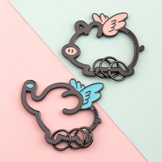 INS Angel Pig Elephant Metal Key Ring Key Chain Pendant Simple Personality Car Chain Cute Men And Women Bag Mobile Phone Lanyard