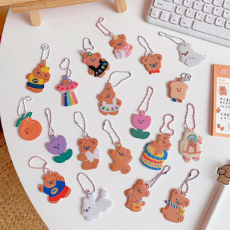Ins Cartoon Bear Tulips Key Chain AirPods Earphone Shell Pendant Cute Bag Notebook Creative Decorative Pendant Key Management