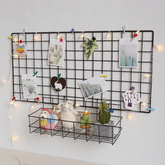 Ins Home Wall Decoration Iron Grid Decor Frame Hanging Rack Wall Display Art Storage Box Basket Mesh Shelf Rack Holder Organizer
