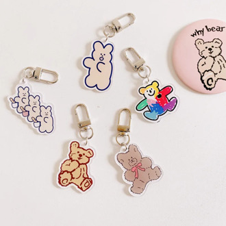 Ins Hot Goods Cute Cartoon Color bear Keychain Key Ring Gift For Women Girls Bag Pendant PVC Charms Key Chains