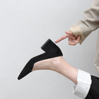 INS hot women's Genuine Leather shoes 22-24.5 cm kid suede Shallow mouth pointed toe shoes wedding shoes Wearable in all seasons