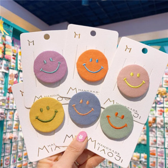 Ins Korean New Children's Smiling Face Bb Clip Girl's Lovely Fabric Hairpin Girl Heart Banger Hairpin Edge Clip Hair Accesoires