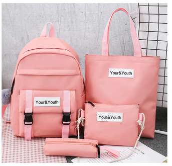 Ins Middle School Student Backpack 2020 New Four-piece Set Bag Backpack Shoulder Bag Tote Bag Pencil Bag Female Girl Bags