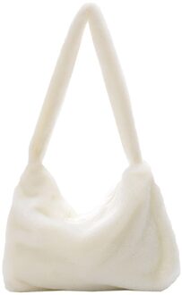 Ins Mode Vrouwen Versitile Leuke Pluche Bloem Patroon Schouder Onderarm Meisje Franse Vintage Retro Faux Fur Handtas Furry Fluffy Beige