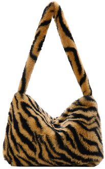 Ins Mode Vrouwen Versitile Leuke Pluche Bloem Patroon Schouder Onderarm Meisje Franse Vintage Retro Faux Fur Handtas Furry Fluffy Bruin