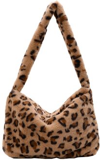 Ins Mode Vrouwen Versitile Leuke Pluche Bloem Patroon Schouder Onderarm Meisje Franse Vintage Retro Faux Fur Handtas Furry Fluffy Licht Bruin