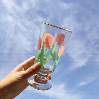 Ins Netto Rood Goud Velg Kleine Daisy Retro Beker Koreaanse Bloem Tulp Glas Korte Rode Wijn Water Drinkware Champagne Wijn