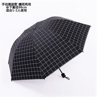 ]Ins Originele Kleine Verse Student Mannen En Vrouwen Automatische Zwart Plastic Paraplu Eenvoudige Vouwen Zonnebrandcrème paraplu - zwart Lattice
