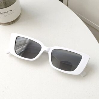 Ins Populaire Mode Cat Eye Zonnebril Driver Bril Vrouwen Vintage Luipaard Eyewear Mannen Kleine Rechthoek Zonnebril Tinten UV400 wit