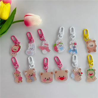 INS Rabbit Love Bear Keychains Metal Earphone Case Pendant Girls Student Backpack Trinkets Cartoon Fashion Animal Jewelry