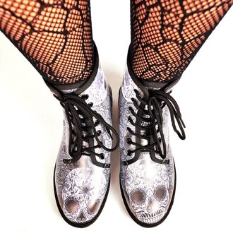 Ins Vrouwelijke Schedel Punk Motorlaarzen Lace Up Ronde Neus Punk Cool Gothic Laarzen Vrouwen Stijlvolle Big Size 43 Schoenen Vrouw 42